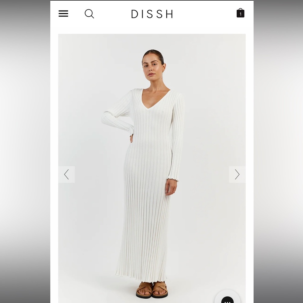 DISSH BRAND NEW WHITE RIBBED LONG SLEEVE DRESS
